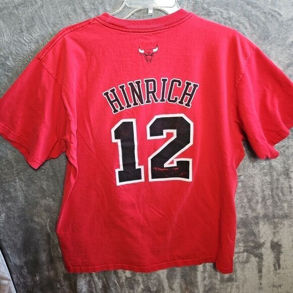 Adidas Men's Bulls NBA Lg Tshirt Basketball red cotton Hinrich #12 - Picture 8 of 12